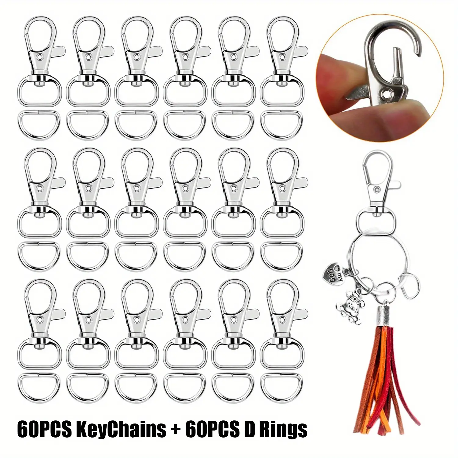120Pcs/Set Keychain Clip Hooks with D Ring Include 60 Swivel Snap Hooks Lanyard Clip and 60 D Ring for Purse Hardware Sewing Projects (1/2” Inside Width),Christmas Party Gifts,Hand Tools Kits