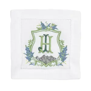 Custom Wedding Crest Monogram Embroidered Cocktail Napkins