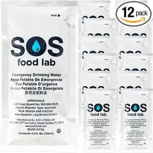 Emergency Water Pouches 2 Day Supply 12 Count 4.2 Fl Oz Each - Triple Purified UV Sterilized Filtered Drinking Water for Disaster Preparedness Survival Kits, 5 Year Shelf Life, US Navy Approved