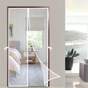 Magnetic Screen Door, Heavy-Duty Reinforced Mesh, White Striped Dense Weave with Clasps, Smooth Auto-Close, Hands-Free, No-Gap Seal, Anti-Mosquito Door Screen for Bedrooms & Balconies | Modern Minimalist Design