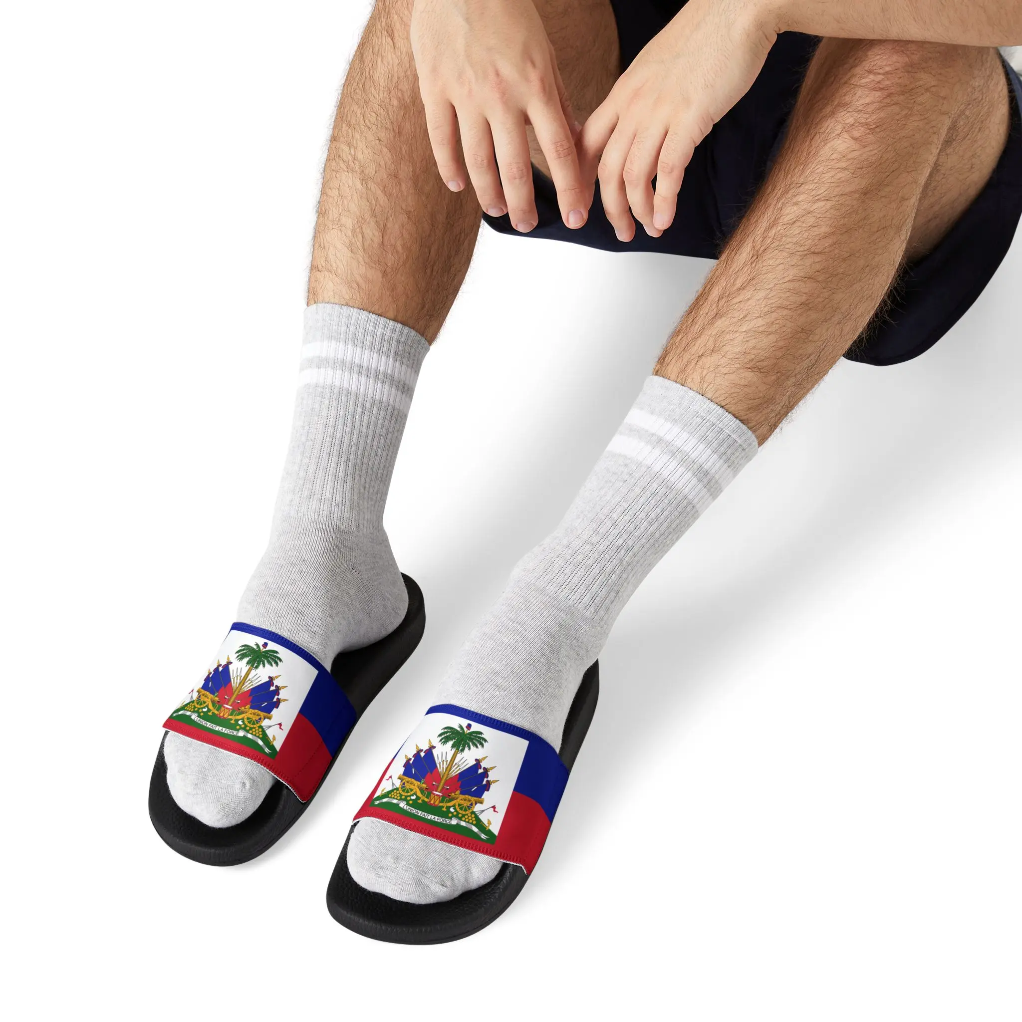 Haiti Flag Sandals | National Crest Strap Slides