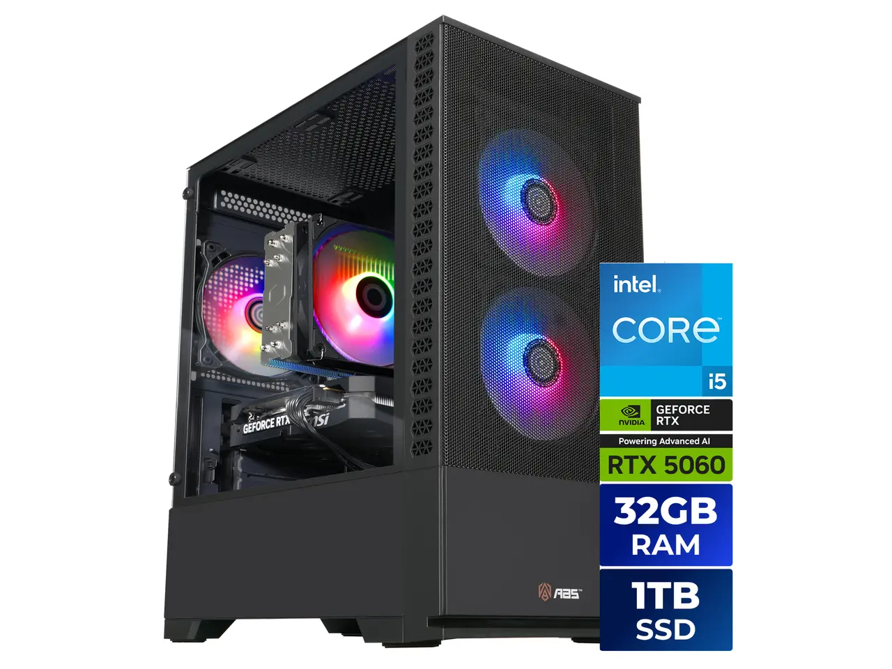 ABS Cyclone Aqua Prebuilt Gaming PC - Windows 11 - Intel Core i5-14400F - GeForce RTX 5060 - DLSS 4 - 32GB DDR4 3200 - 1TB M.2 SSD