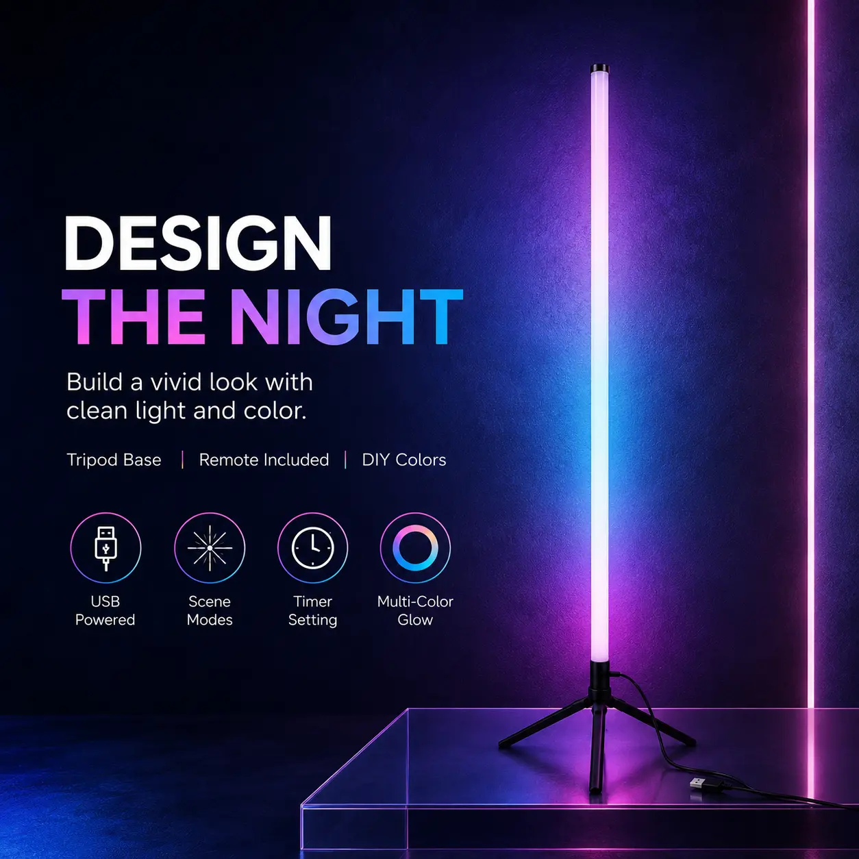 RGBIC Corner Floor Lamp, Minimalist Triangle Standing Light with Vertical Multicolor Glow, App & Remote Control, Dimming and Timer for Bedroom, Studio & Gaming Setup