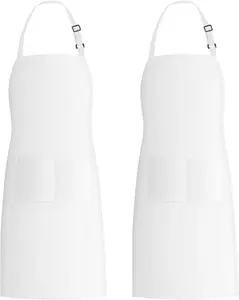 2 Pack  Cotton Bib Aprons with 2 Pockets Kitchen Cooking, White