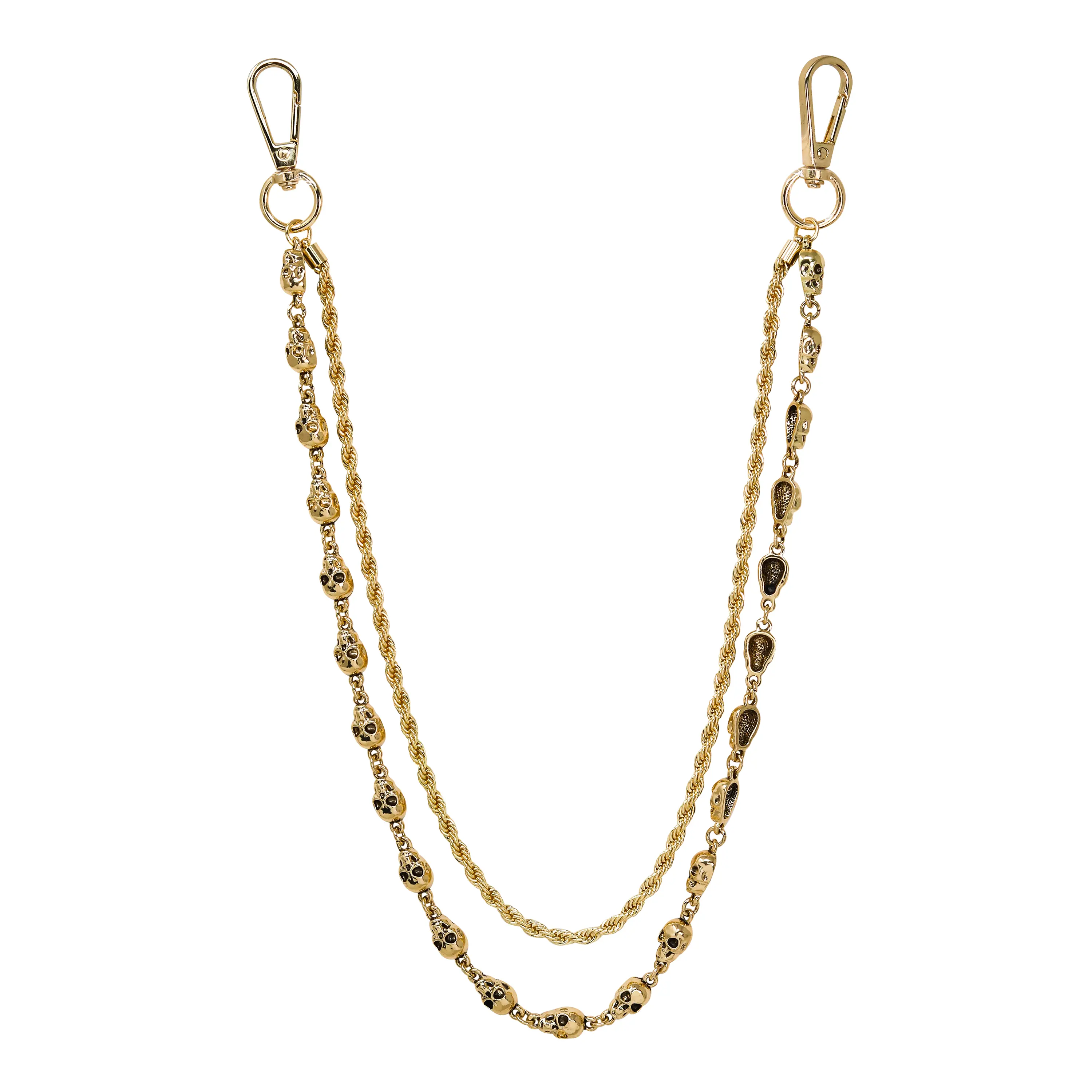 Double Layer Skull Pant Chain – Black/Silver/Gold Tone Rope Chain – Alloy with Coated Finish
