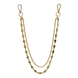 Double Layer Skull Pant Chain – Black/Silver/Gold Tone Rope Chain