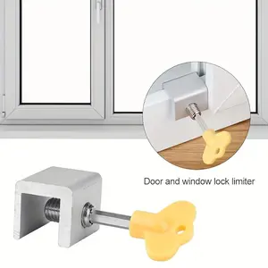9pcs/3set Door and Window Limit Clamps, Sliding Window Locks with Protective Pads, Key Lock, Easy Installation, Metal Structure