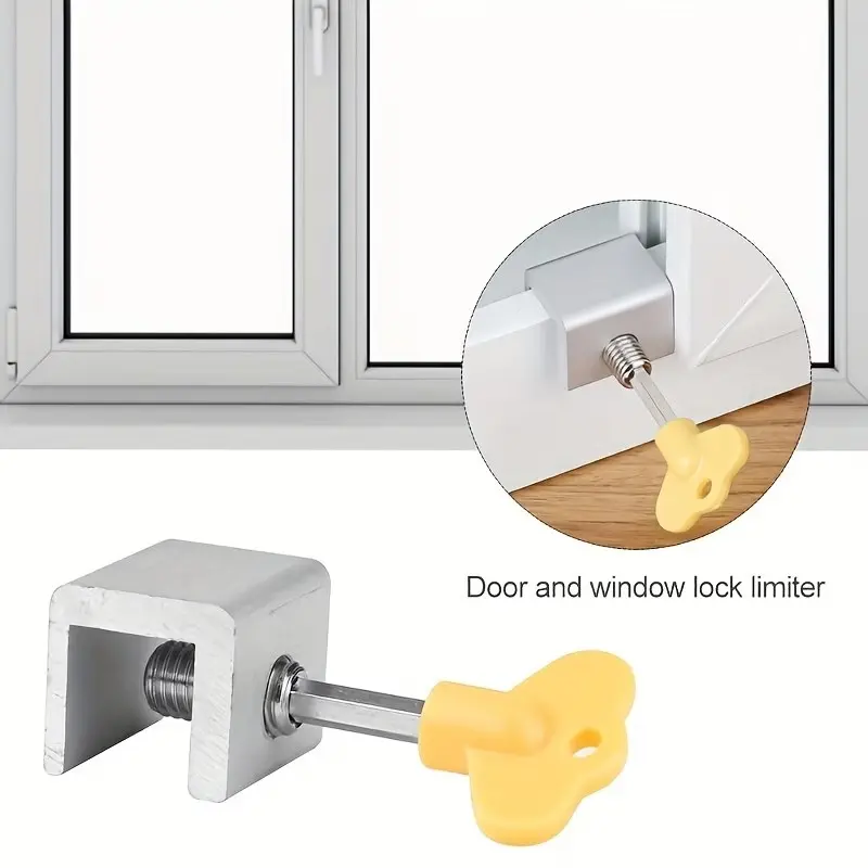 9pcs/3set Door and Window Limit Clamps, Sliding Window Locks with Protective Pads, Key Lock, Easy Installation, Metal Structure, Window Stopper