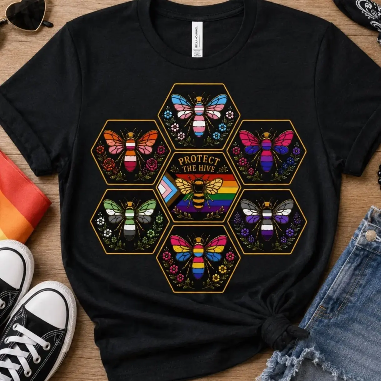 Protect the Hive Pride Shirt, LGBTQ Bee T Shirt, Queer Community Tee, Nature Inspired Pride Apparel, Pride Gift O