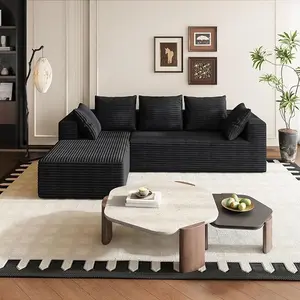 【2 Packages Shipping】SEEUO 106" Corduroy Modular Sofa – L-Shaped Lounge Chair with 5 Cushions, No Assembly Required, Customizable Living Room Couch