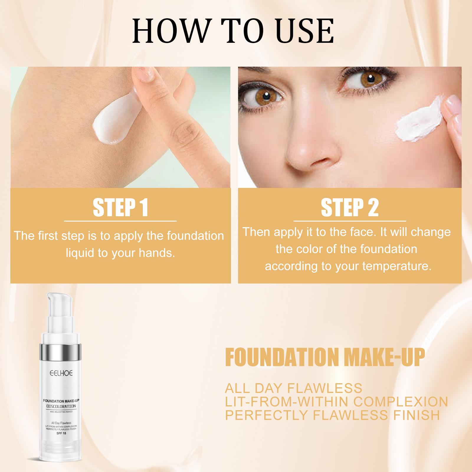Color Changing Foundation, Self Adjusting Skin Tone Matching Liquid Makeup with Natural Flawless Finish