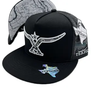TEXHORN BLACK CAP Style NAVA with Mexico Map Under Brim Leatherette Patch Snapback Hat for Men