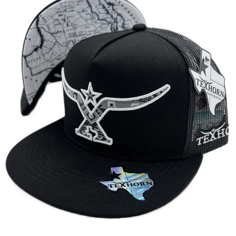 TEXHORN BLACK CAP Style NAVA with Mexico Map Under Brim Leatherette Patch Snapback Hat for Men