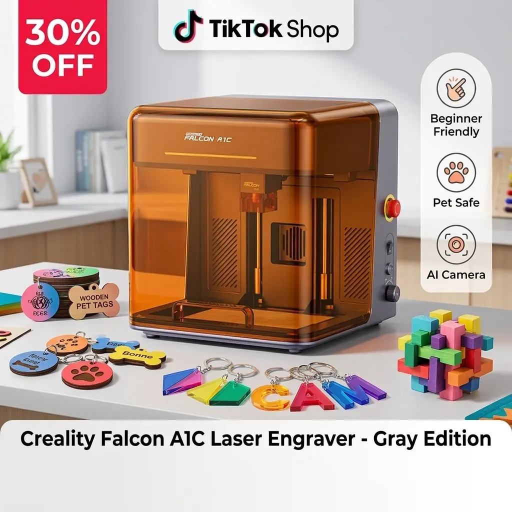 Creality Falcon A1C (AI Cemera) Laser Engraving Tool with AI Camera, 15000mm/min High Speed, 150x150x148mm Working Area, Ideal First Option for Home Users