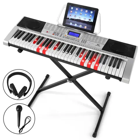 61 Key Piano Keyboard Electric with Lighted Keys Piano Stand LCD Screen Headphones & Microphone for Beginners Learning