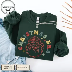 Christmas Era Santa Embroidery Sweatshirt – Vintage Santa Crewneck, Festive Holiday Embroidered Pullover, Cozy Xmas Sweater