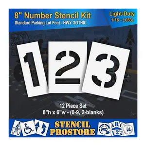 Pavement Stencils - 8 inch Number KIT Stencil Set - (12 Piece) - 8" x 6" x 1/16" (63 mil) - Light-Duty