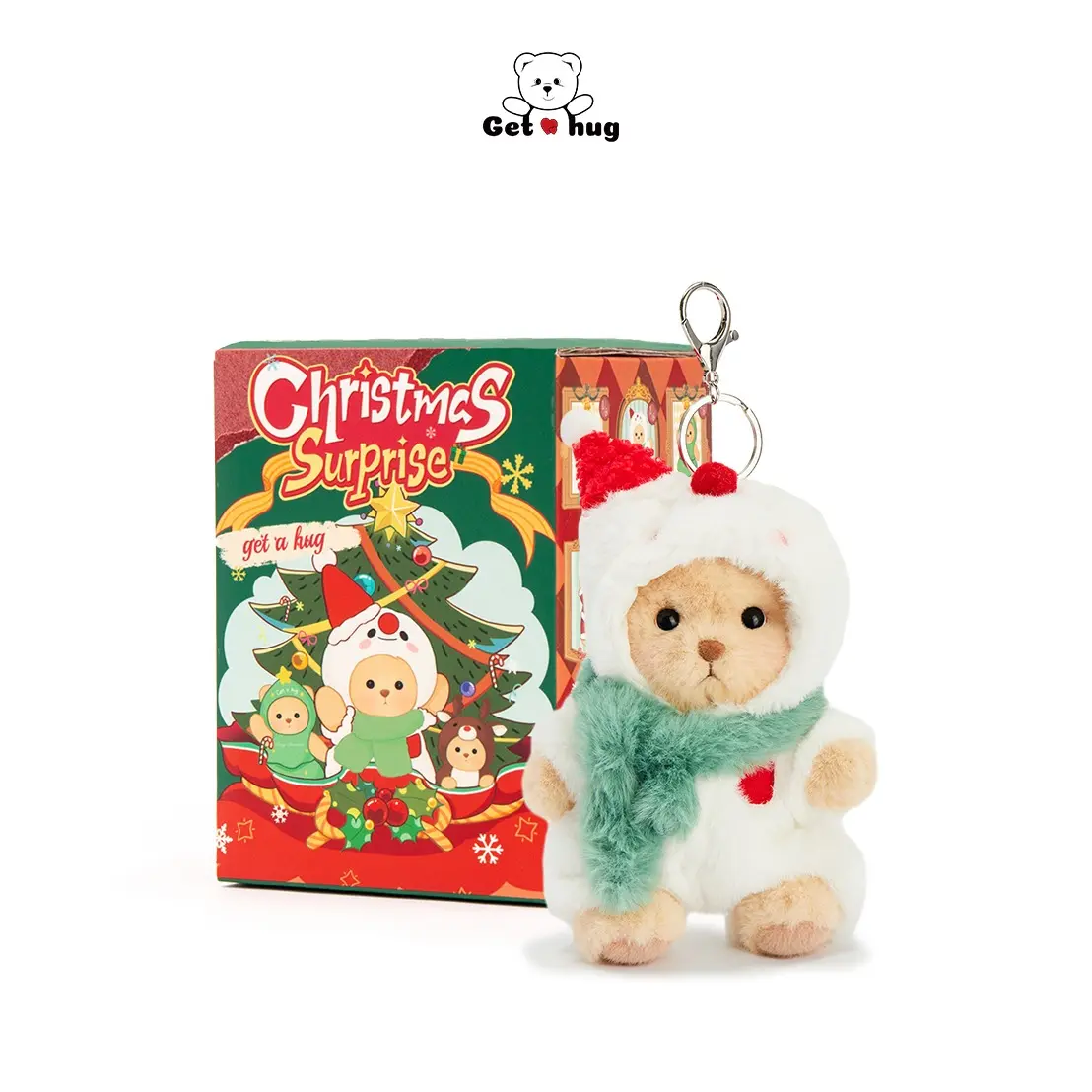 Getahug Christmas Series Mini Bear Blind Box - Christmas Limited Collector's Edition 5.9in Cute Soft Doll Keychain with Snap Hook, 0.19-0.39in Small Plush for Daily Carry, Surprise Festive Bag Accessory Gift for Toys Enthusiasts