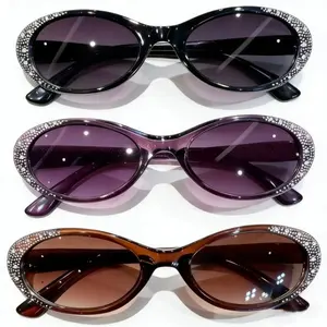 3PCS Retro Oval Sunglasses for Women – 90s Vintage Cat Eye Shades, Rhinestone Chic Narrow Frame, Lightweight UV400 Fashion Sunnies, Rich Girl Style Summer Glasses Set