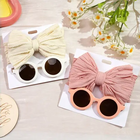 2pcs Summer Hair Accessories Set, Sweet Bow & UV Protection Sunglasses, Essential for Baby Girls, Perfect for Birthday Parties, Infant Hair Accessories