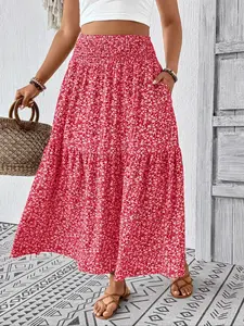 Women's Plus Size Summer Fake Half Floral Skirt, Casual Elastic A-Line Midi Dress, Lightweight, Comfortable and Stylish, Perfect for Daily Wear