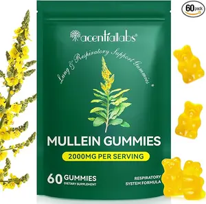 Acentiallabs Mullein Gummies for Lungs 2000mg Mullein Leaf Extract 60 Pear Flavor Gummies Respiratory Digestive & Immune Support Natural Herbal Supplement - Dietary