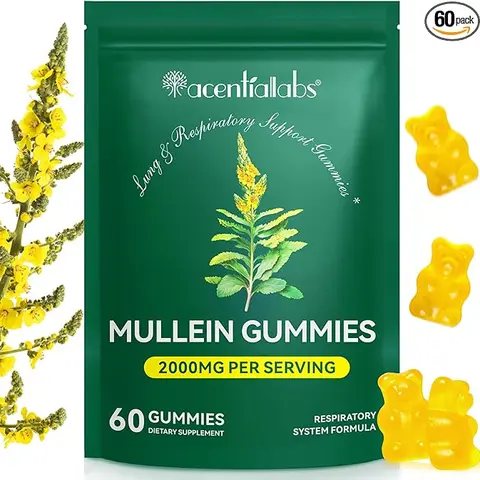 Sohochic Edible Mullein Leaf Extract Herbal Gummies - 2000mg Natural Extract, 60-gummy Pack, Pear Flavor, Prop 65 Safe, Respiration Aid, Immune Defense, Digestive Health Support, Energy Boost, Dietary Supplement