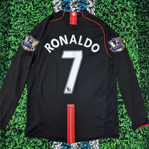 2007 2008 MUFC Away Retro Black No.7 Ronaldo Long Sleeved Soccer Jersey