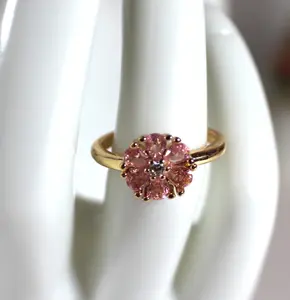 Pink Zircon Floral Ring –  Gold PVD Stainless Steel