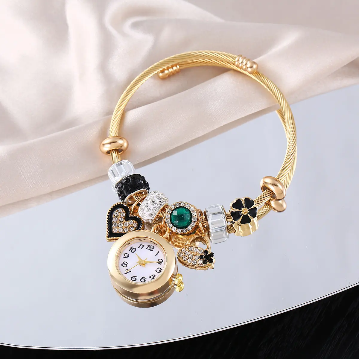 2025 Adjustable Gold Bracelet Watch| Minimalist Heart Charm Design with Quartz Movement| Trendy Everyday Jewelry for Women| TikTok Viral Gift for Teens & Students Gold Plated Luxury Ladies Watch Rhinestone Decorated Round Dial Watch