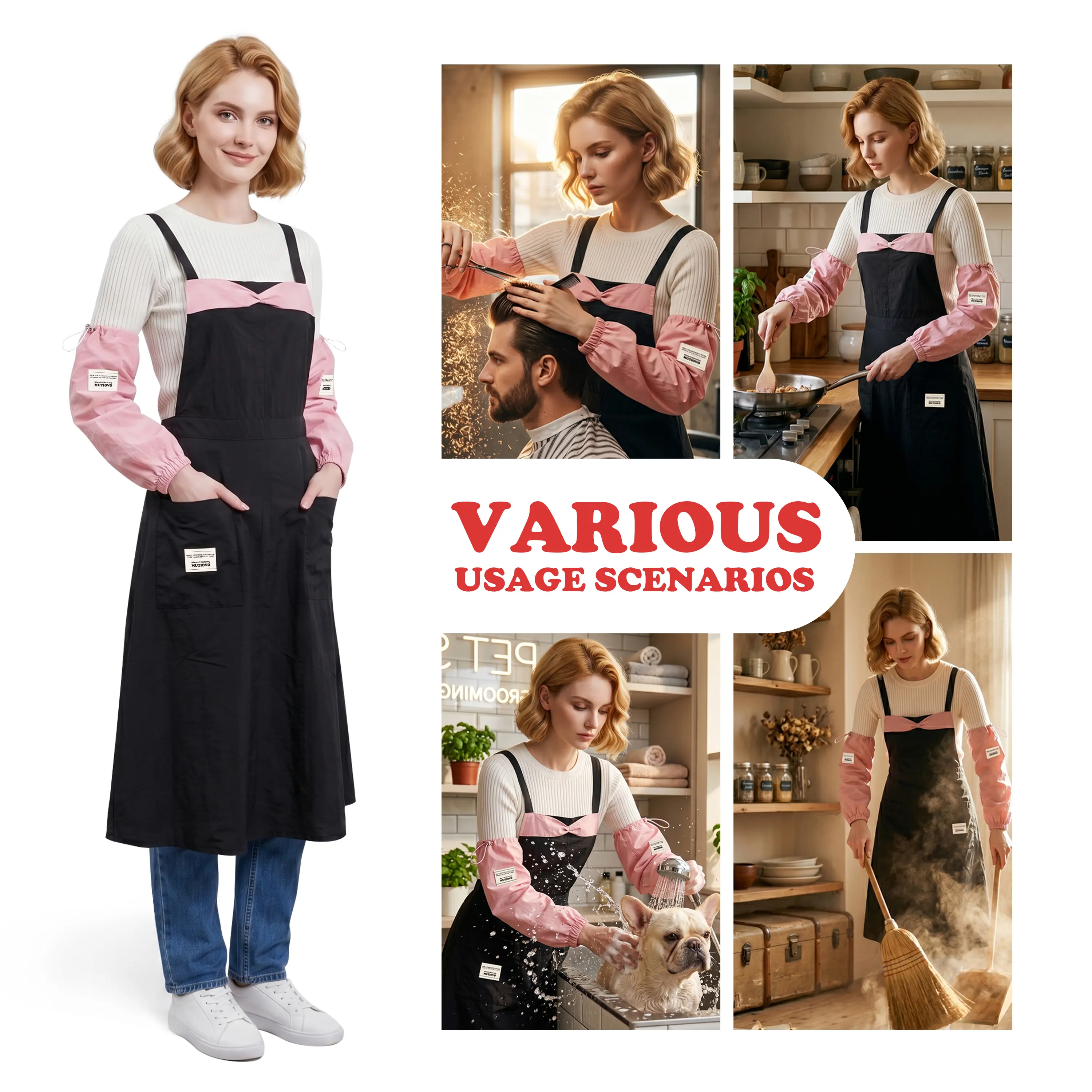 mutiovo Women's Professional Supcootec Fabric Smock with Adjustable Buckle - Ideal for Nail Techs, Barbers & Art, Lightweight, Waterproof, Barbers & Stylists, High-Density Protection, Hair-Repellent, Multiple Roles, One Set