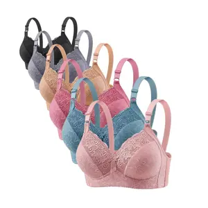 Women's Lace Bra Adjustable Shoulder Strap Wireless Push Up Bra Soft Comfortable Breathable 3D Molded Cup Bra for All Seasons