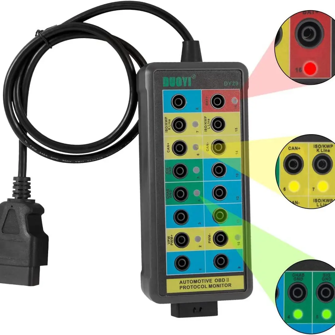16-Pin OBD2 Shielded Tester Splitter Box - English Automotive Diagnostic Tool for Workshops, Built-in Diagnostic Circuitry, Integrated CAN Bus Testing, Engine Transmission ABS & Airbags Support, High-Quality Connectors, 180mm x 80mm