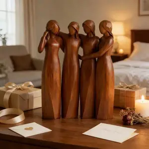 Resin Craft Ornament Fake Wood Sister Friendship Statue Home Decor Decorative Figurines Four Sisters Figurine, Elegant Resin Art Sculpture for Living Room