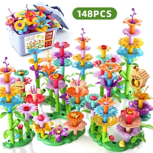 Stacking Flower Game, Flower Garden Building Toy Set with Storage Box,Birthday/Christmas toy