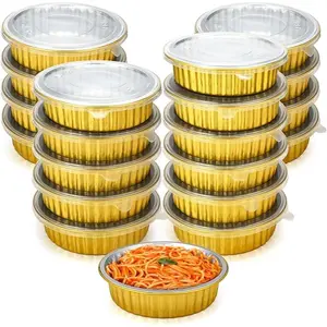 20 Pcs Aluminum Foil Pans with Lids Gold 2X Thicker Heavy Duty Foil Pan Disposable Baking Pans with Lids Disposable Cookware Tin Food Containers for Cake Pie Cooking Oven(7 Inch/ 31 Oz, 20 Pcs)