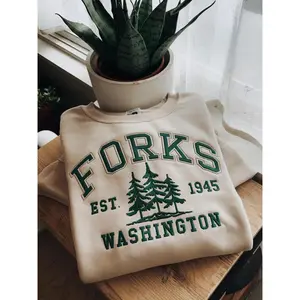 Forks Washington Embroidered Unisex Crewneck |, Twilight Inspired | Pacific Northwest Apparel PNW Souvenir Sweater | Traveling