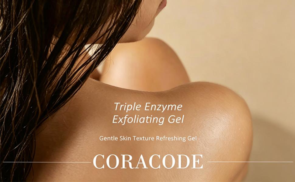 Coracode Triple Enzyme Peeling Gel - 100ml Enzymatic Exfoliating Gel, Hydrating Brightening Face Scrubs & Peels with Hyaluronic Acid, AHA, BHA, Nicotinamide, Tube for Oily Dull Skin, Gentle Anti-Wrinkle Acne Care for Adults