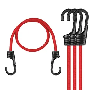 WORKPRO 24 Inch Bungee Cords with Hooks, 4 Pack Superior Rubber Heavy Duty Bungee Straps Strong Elastic Rope for Outdoor Tent, Luggage Rack, Camping, Cargo, RV, Bike, Transporting, Storage, Red