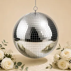 Large Silver Foam Disco Mirror Ball With Hanging Swivel Ring, Holiday Party Decor 20"