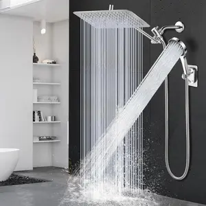 Shower Head,12" High Pressure Shower Combo,Rainfall Shower System with Handheld Spray,All Metal 3-Way Diverter & 6ft Hose,Anti-Clog Nozzles,Easy to Install in Bathrooms-Silver Chrome