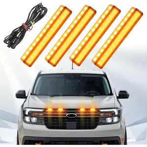 LED Front Grill Lights for 2022-2024 Ford Maverick Truck Clip on Bumper Grille Insert Off-Road Look Exterior Accessories Light Bar(Fit All Trim,Amber)