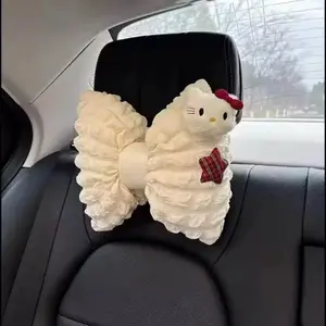 Ruffled Cartoon Kitty Bow Headrest Pillow