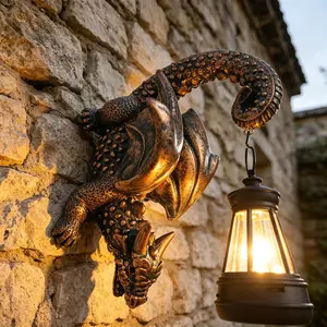 Solar Dragon Wall Light Resin Craft, Outdoor Garden Decoration, Creative Glow Wall Hanging Ornament, 1pc Solar Powered Lighting Fixture
