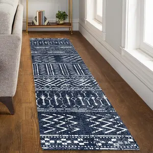 Moroccan Tribal Pattern Hallway Runner Rug, 1 Count Bohemian Geometric Non-slip Laundry Room Mat, Soft Non Shedding Washable Bed Rug, Home Decor, Boho Runner Rug