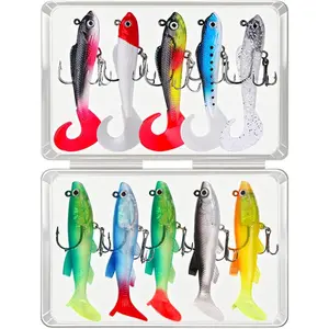 Soft Plastic Lure with Tackle Box, Lifelike Bass , 10 count Pre-Rigged Fishing Jig Lures Freshwater & Saltwater, Paddle Tail Swim Baits for Trout, Trolling Lures, Father's Day Fishing Gifts for Men