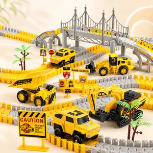 276 PCS Construction Race Track Toy for Kids, Truck Car Engineering Road Playset with Bridge, Vehicles and Road Signs