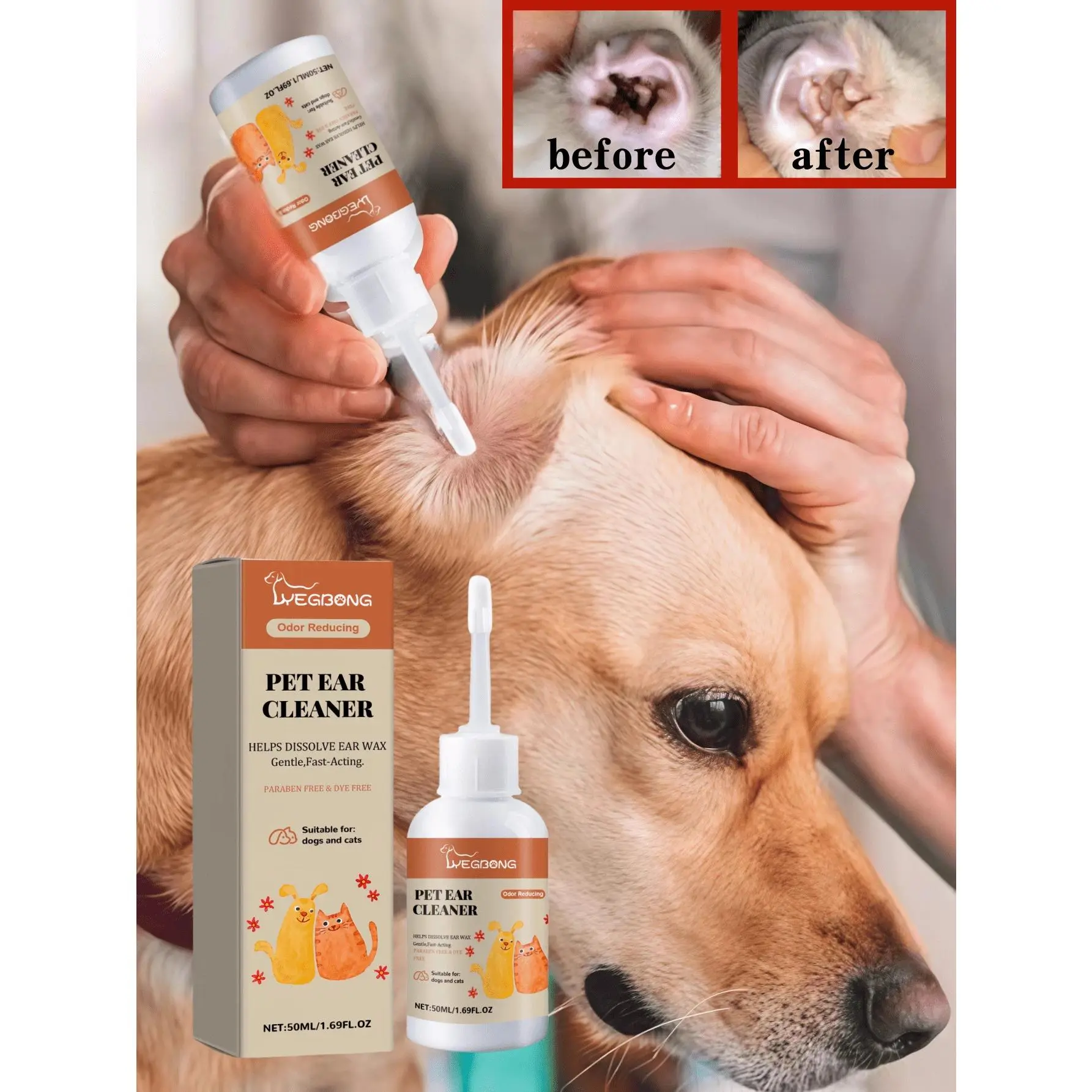 YEGBONG Pet Ear Drops To Relieve Discomfort, Clean Earwax And Eliminate Odor For Dogs And Cats