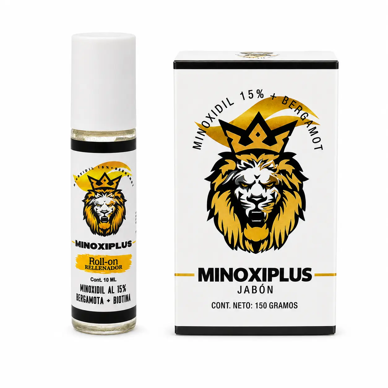 Minoxiplus 15% Minoxidil + Bergamot Roll-On + Soap 2 Pack, 10ml-150grm Scented Men's Hair Care, Daily Beard & Mustache Support with Refreshing Aroma