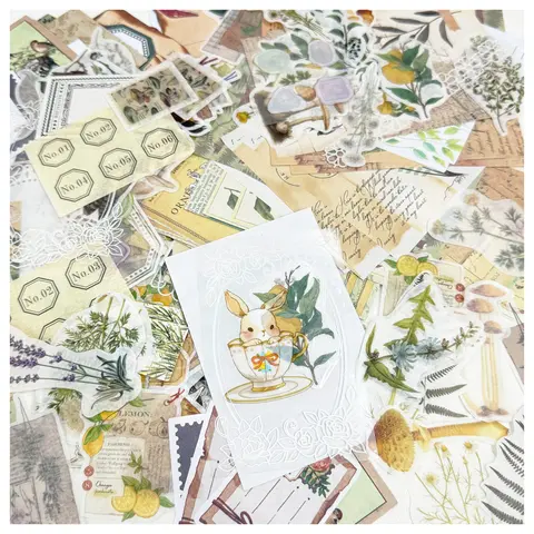INvench 260 Pcs Vintage Scrapbooking Supplies Kit - 20 Card Sheets, Durable Decorative Stickers, Artistic Botany Decals for DIY Crafts, Handwriting and Printing Friendly Matte Finish